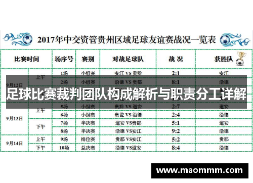 足球比赛裁判团队构成解析与职责分工详解